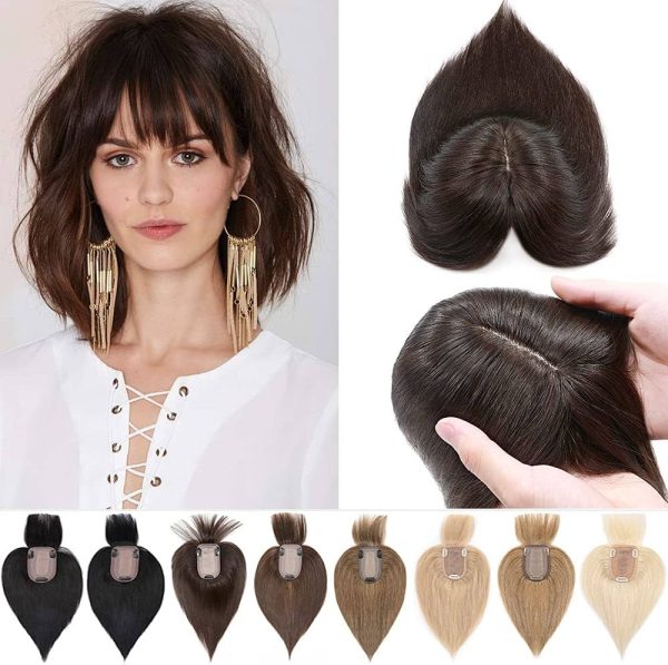 100% Real Human Hair Silk Base Top Hairpiece Clip in Hair Topper