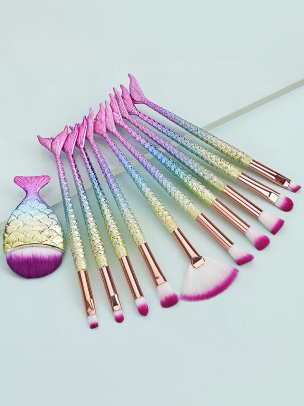 11PCS Makeup Brushes Set with Colorful Fish Tail Handle