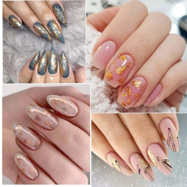 12 Boxes Gold Silver Copper Rainbow Foil Paillette Chip Foil Nail Glitter Nail