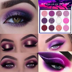 12 Colors Glitter Purple Pink Cheap Eyeshadow Makeup Palette Pallets