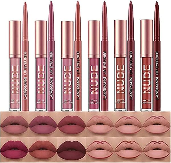 12Pcs Matte Liquid Lipstick + Lip Liner Pens Set