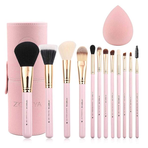 12pcs Pink Synthetic Makeup Brushes Travel Set