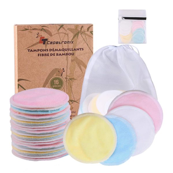 16 Pack Reusable Bamboo Makeup Remover Pads with Laundry Bag