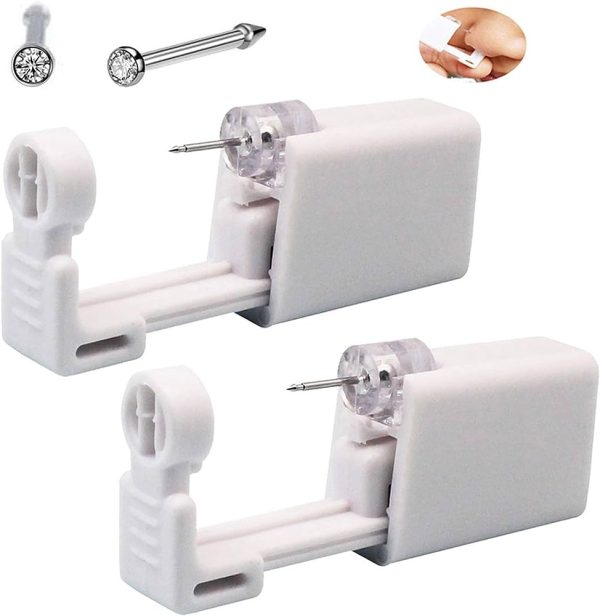 2 Pack Disposable Self Nose Piercing Gun with 10 Pcs Nose Rings