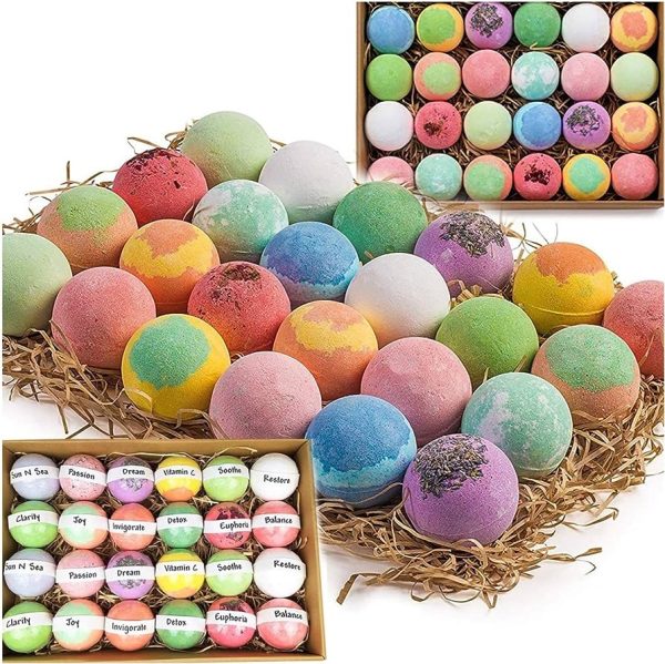 24 Organic and Natural Bath Bombs, Handmade Bubble Bath Bomb Gift Set