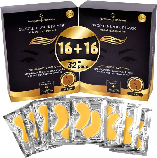 (24 PAIRS) Rejuvenating Under Eye Mask for Puffy Eyes - Dark Circles Under Eye Bags Treatment - 24k Gold Anti-Aging Under Eye Patches - Under Eye Pads w/Hydrating Gel - Wrinkle Care for Women and Men