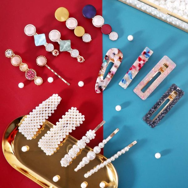 28 PCS Hingwah Pearls and Acrylic Resin Hair Clips, Handmade Hair Barrettes