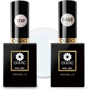 (2x12ml) Base Coat No Wipe Top Coat Set for UV LED Gel Nail Polish LED Nail Lamp