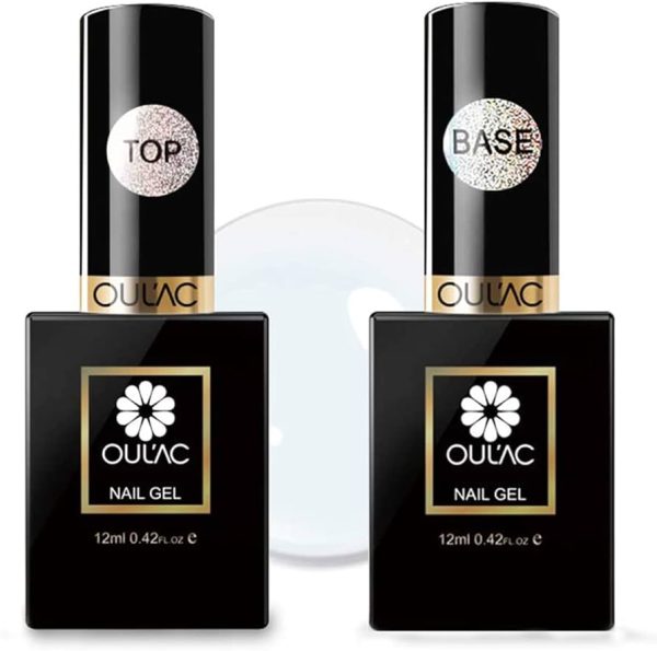 (2x12ml) Base Coat No Wipe Top Coat Set for UV LED Gel Nail Polish LED Nail Lamp