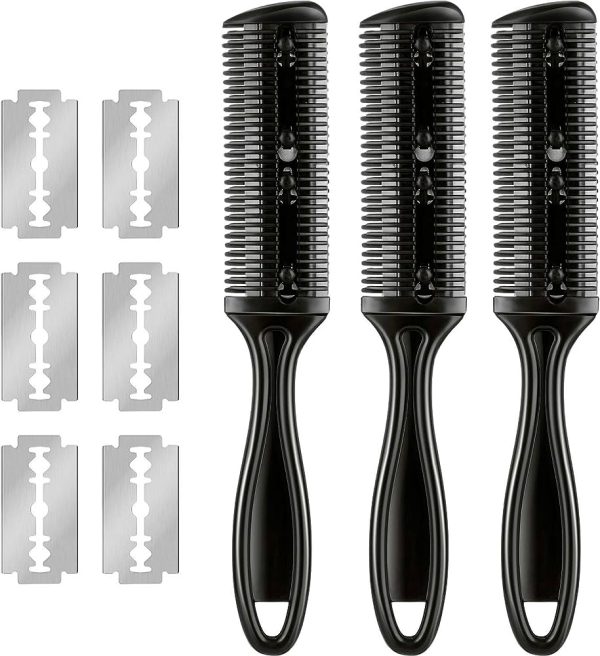 3 Pieces Razor Comb with 10 Pieces Razors, Hair Cutter Comb Cutting Scissors