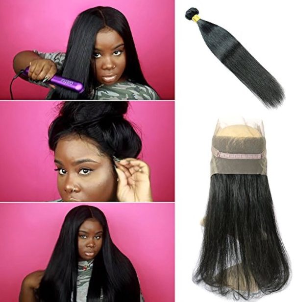 360 Lace Frontal With Bundles Straight Brazilian Hair Extensions