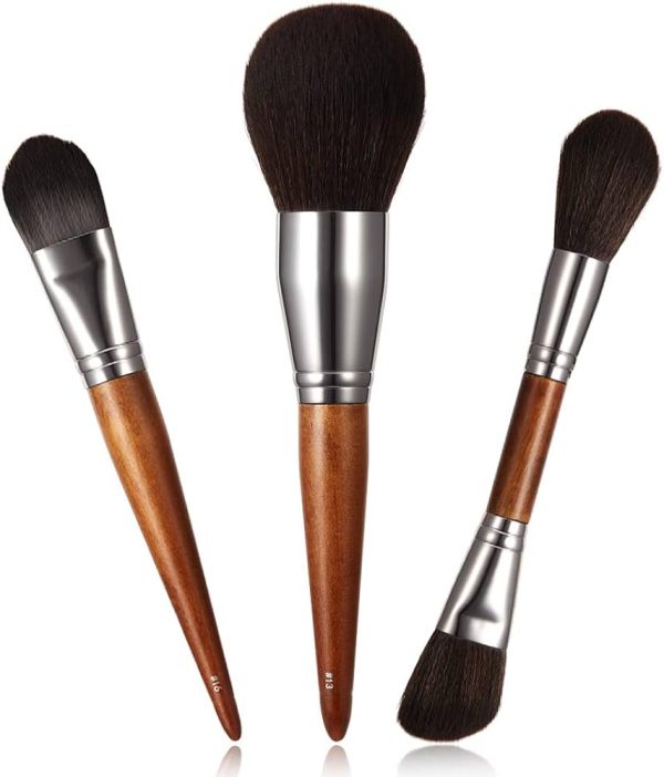 3pcs Face Makeup Brushes Set for Women Wood Handle Professional Premium