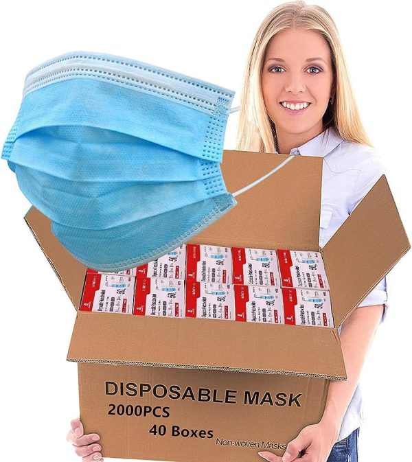 40 Pcs Medical Disposable Blue 3-Layers Non-woven Mouth Face Mask