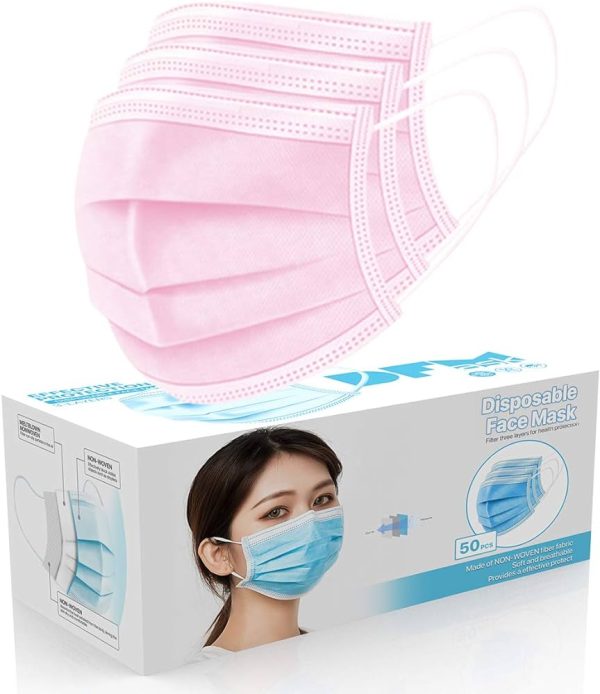 50Pcs Disposable Medical Face Masks - Fast Shipping, 3-Ply Preventive Protection in Blue, Pink, and Black