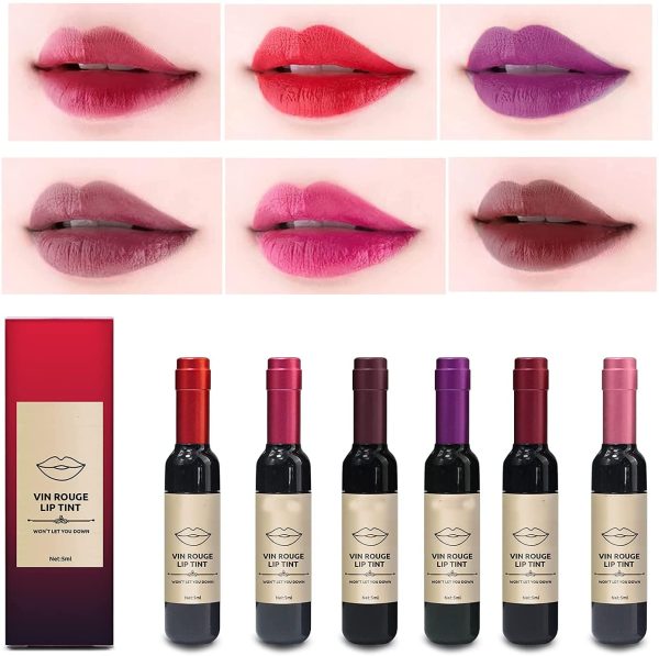 6 Colors Wine Lip Tint, Natural Liquid Lipstick Long Lasting Mini Make Up Lip Gloss
