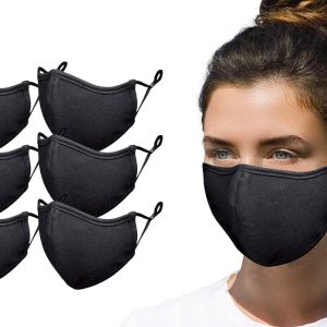 6 Pack Black Adult Unisex Reusable And Washable Cotton Face protect
