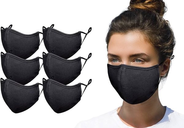 6 Pack Black Adult Unisex Reusable And Washable Cotton Face protect