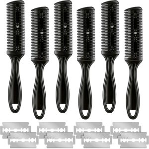 6 Pieces Dual Side Cutting Scissors with 20 Pieces Razors Razor Comb Hair Cutter