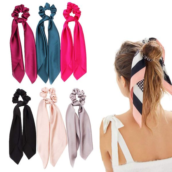 6Pcs Hair Scrunchies Satin Silk Elastic Hair Bands Hair Scarf Ponytail Holder Scrunchy