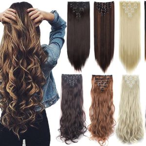 7Pcs 16 Clips 23-24 Inch Thick Curly Straight Clip in on Double Weft Hair Extensions
