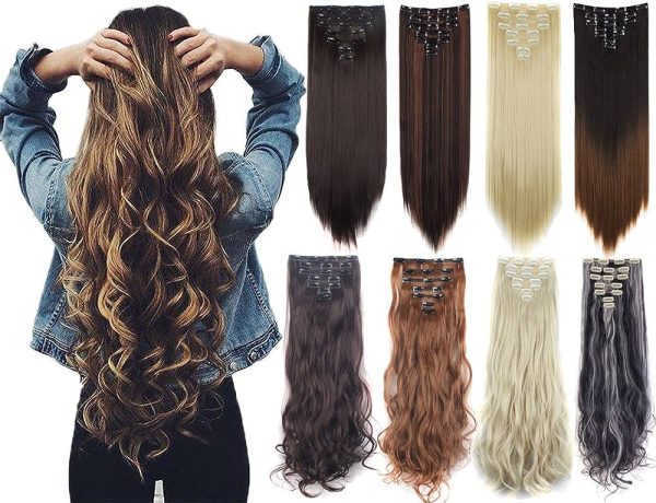 7Pcs 16 Clips 23-24 Inch Thick Curly Straight Clip in on Double Weft Hair Extensions