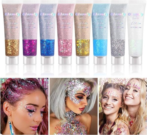 8 Boxes Unicorn Chunky Glitter, Holographic Cosmetic Festival Chunky Glitter