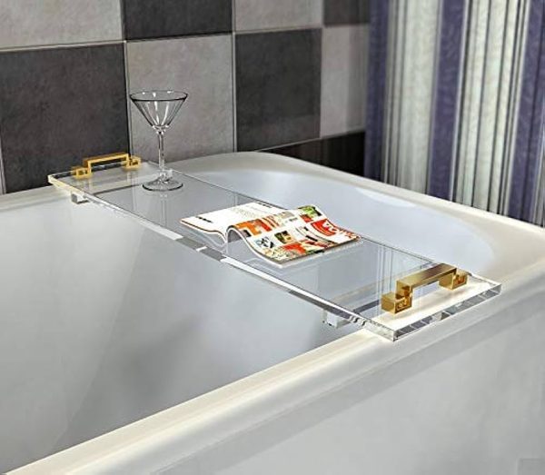 Acrylic Bathtub Tray Caddy with Metal Handles
