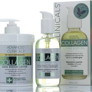 Advanced Clinicals Anti-Aging Collagen Cream and Collagen Body Oil Set. Large 16oz cream for face and body and 4oz body oil helps firm and tighten skin.