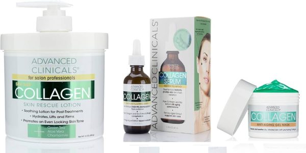 Advanced Clinicals Collagen Skin Care Set. 16oz Collagen Cream