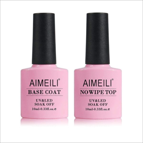 AIMEILI Gel Nail Polish No Wipe Top and Base Coat Set Soak Off UV LED Gel Nail