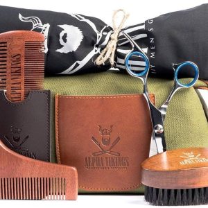 Alpha Vikings Beard Care Grooming Kit for Men. Maple Wood Beard Brush