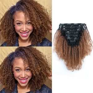 AmazingBeauty 3C 4A Big Afro Curly Ombre Hair Extensions Double Weft
