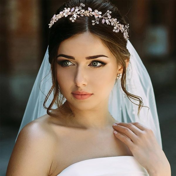 Ammei Rose Gold Wedding Headband Flower Leaves Design Hair