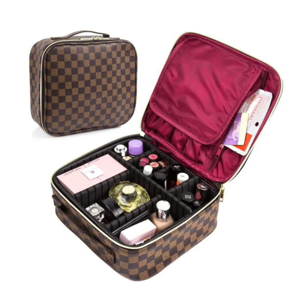 AMRA Luxury Checkered Make Up Bag | PU Vegan Leather Cosmetic