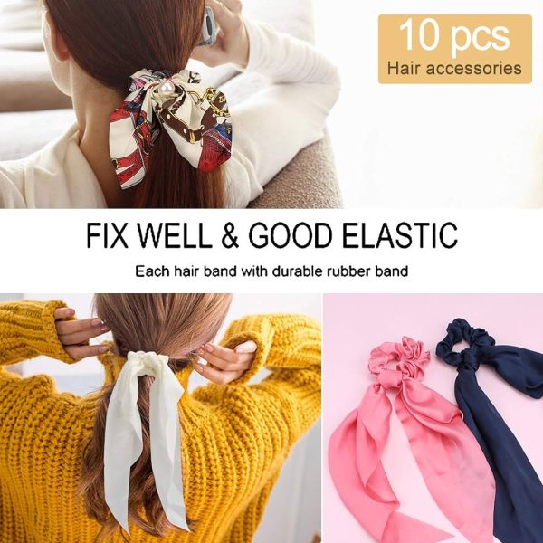 ANBALA Satin Ribbon Hair Scrunchies,10Pcs Bow Scarf Scrunchies