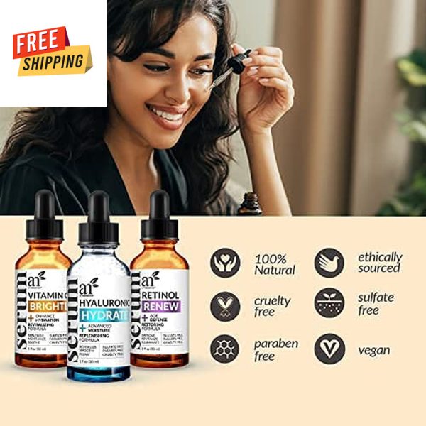 Your Skin with ArtNaturals Anti-Aging Set - Vitamin C, Retinol, and Hyaluronic Acid Serums for Radiant, Youthful Skin