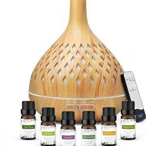 ASAKUKI 400ml Essential Oil Diffuser with 6 Bottles 10ml Pure Natural Essential Oils