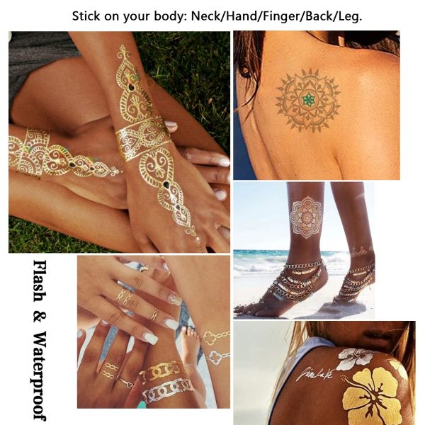 Atia Premium Metallic Temporary Tattoos - 75+ Designs in Gold