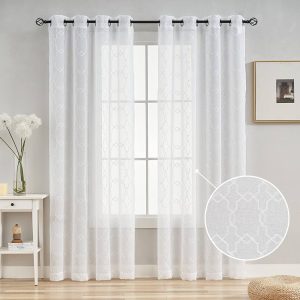 AUFENLLY Moroccan Pattern Embroidered Sheer Curtains 84 Inch