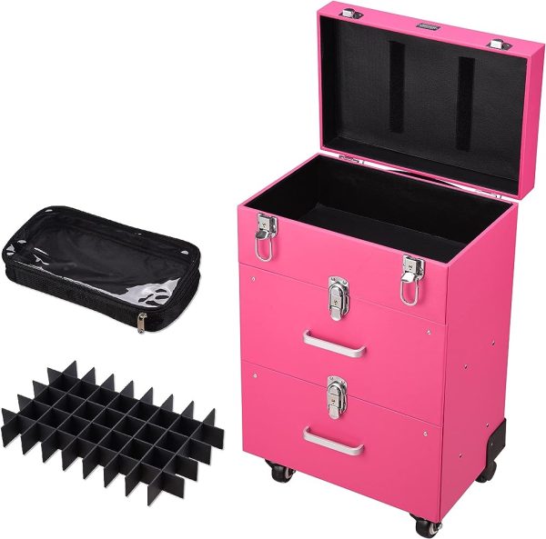 AW 4 in 1 Portable Rolling Makeup Train Case Trolley Cosmetic Box Organizer