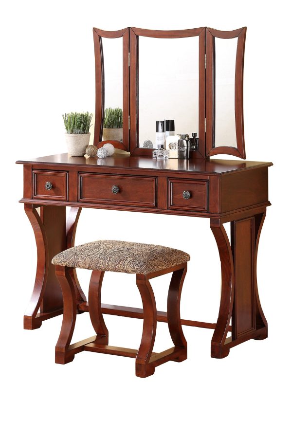 Azadx Makeup Table Set,Tri-Folding Mirror Vanity Table Set