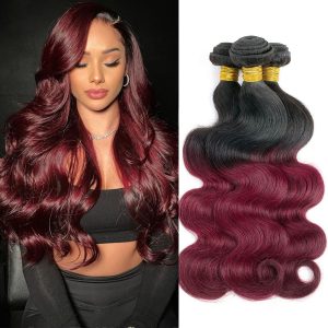 Baiermei Hair Ombre Wine Red Brazilian Virgin Hair Extensions Body Wave