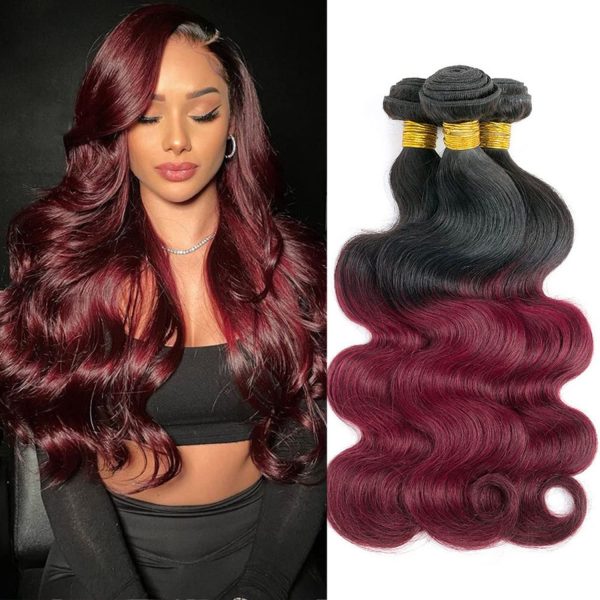 Baiermei Hair Ombre Wine Red Brazilian Virgin Hair Extensions Body Wave
