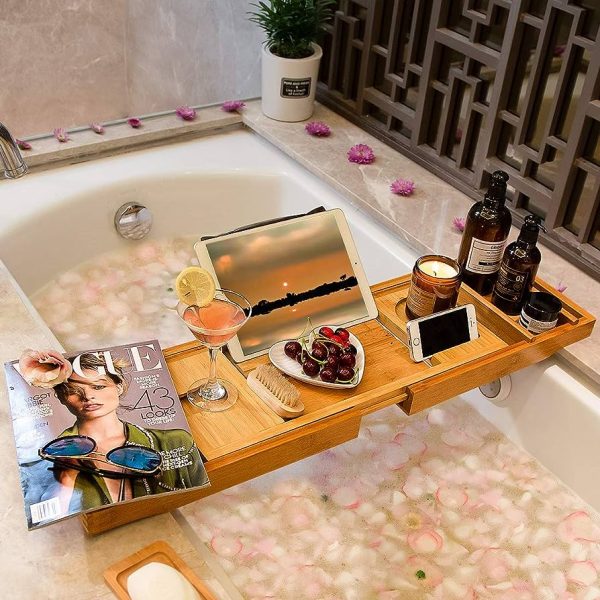 Bamboo Adjustable Organizer Tray for Bathroom