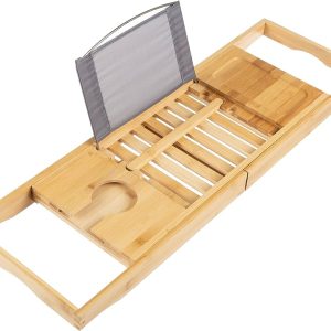 Bamboo Bath Caddy Tray with Extendable Sizes