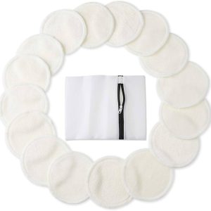 Bamboo Makeup Remover Pads (16 Pack), 2 Layers 3.15inch Reusable Organic