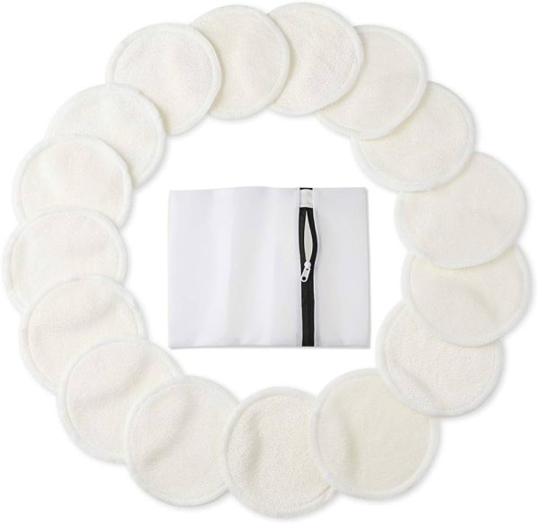 Bamboo Makeup Remover Pads (16 Pack), 2 Layers 3.15inch Reusable Organic