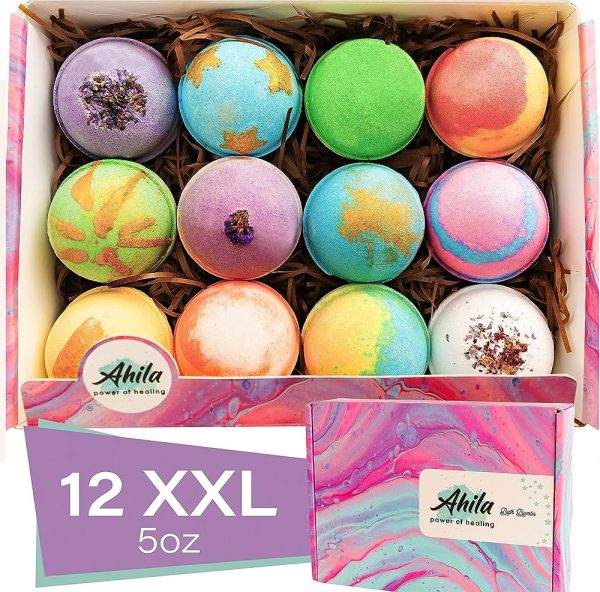 Bath Bombs Gift Set for Women - 10 Oversized Two Tone Colorful Bath Fizzies