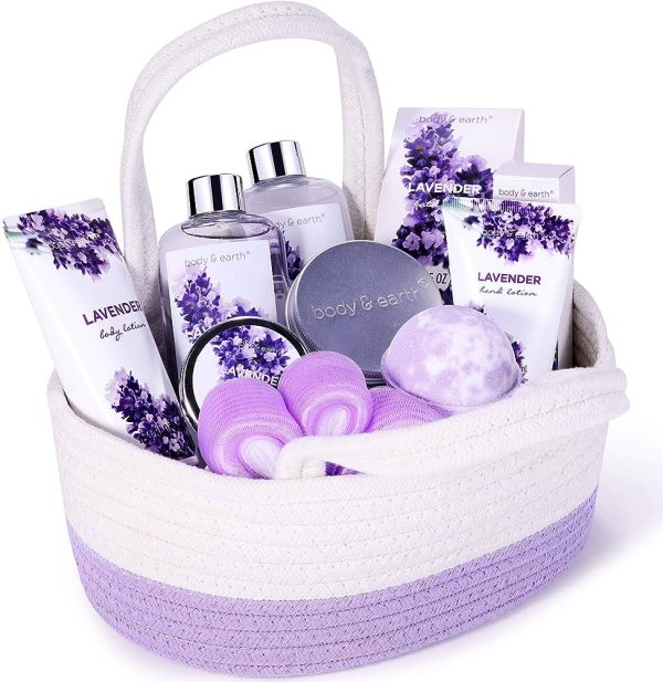 Bath Spa Gift Basket, Body & Earth Bath Gift Set 12 Pcs Lavender Scented