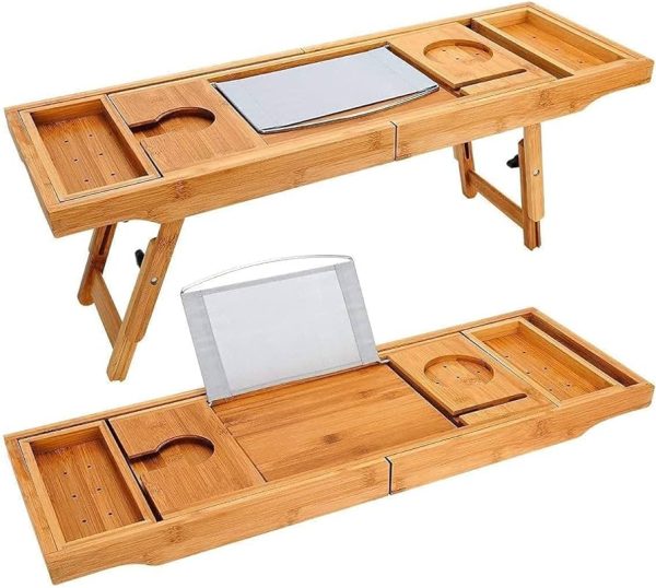 Bath Table Organizer with Book Stand Tablet Holder